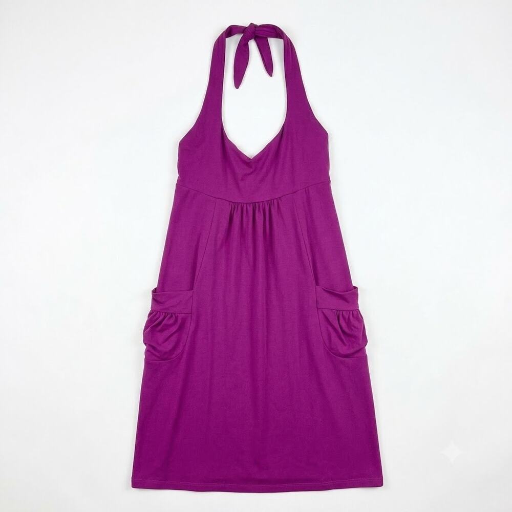 Susana Monaco Halter Babydoll Jersey Dress Purple Stretchy Casual Womens Medium